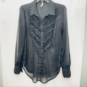 Free people sheer, ruffle polka dot blouse